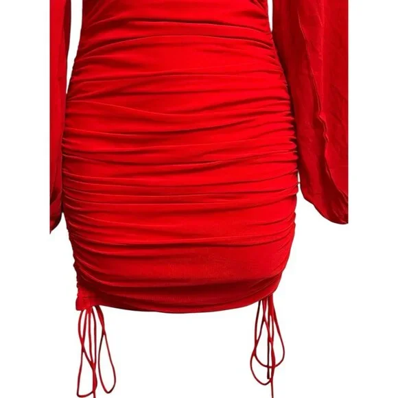 Hello Molly Women's Mini Dress Size 2‎ Red Ruched Tie Balloon L/S Tangy Bellini - Picture 15 of 16